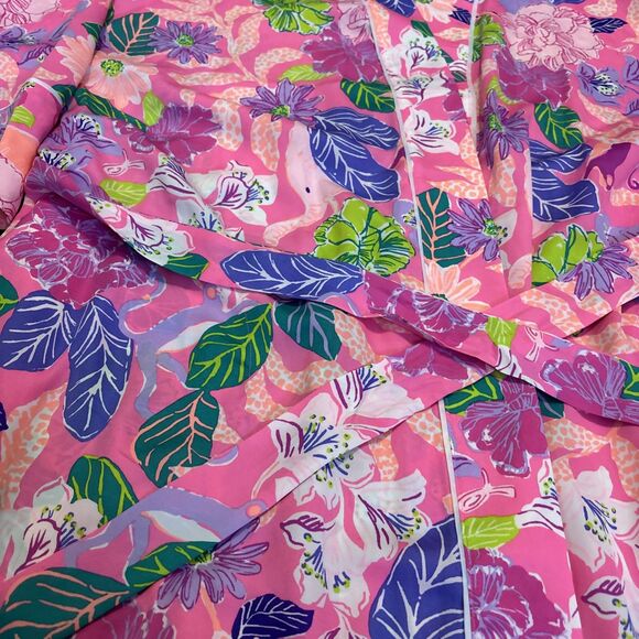 Lilly Pulitzer FLoral Pink Multicolored Robe Size Large/XL - with belt - Picture 5 of 9